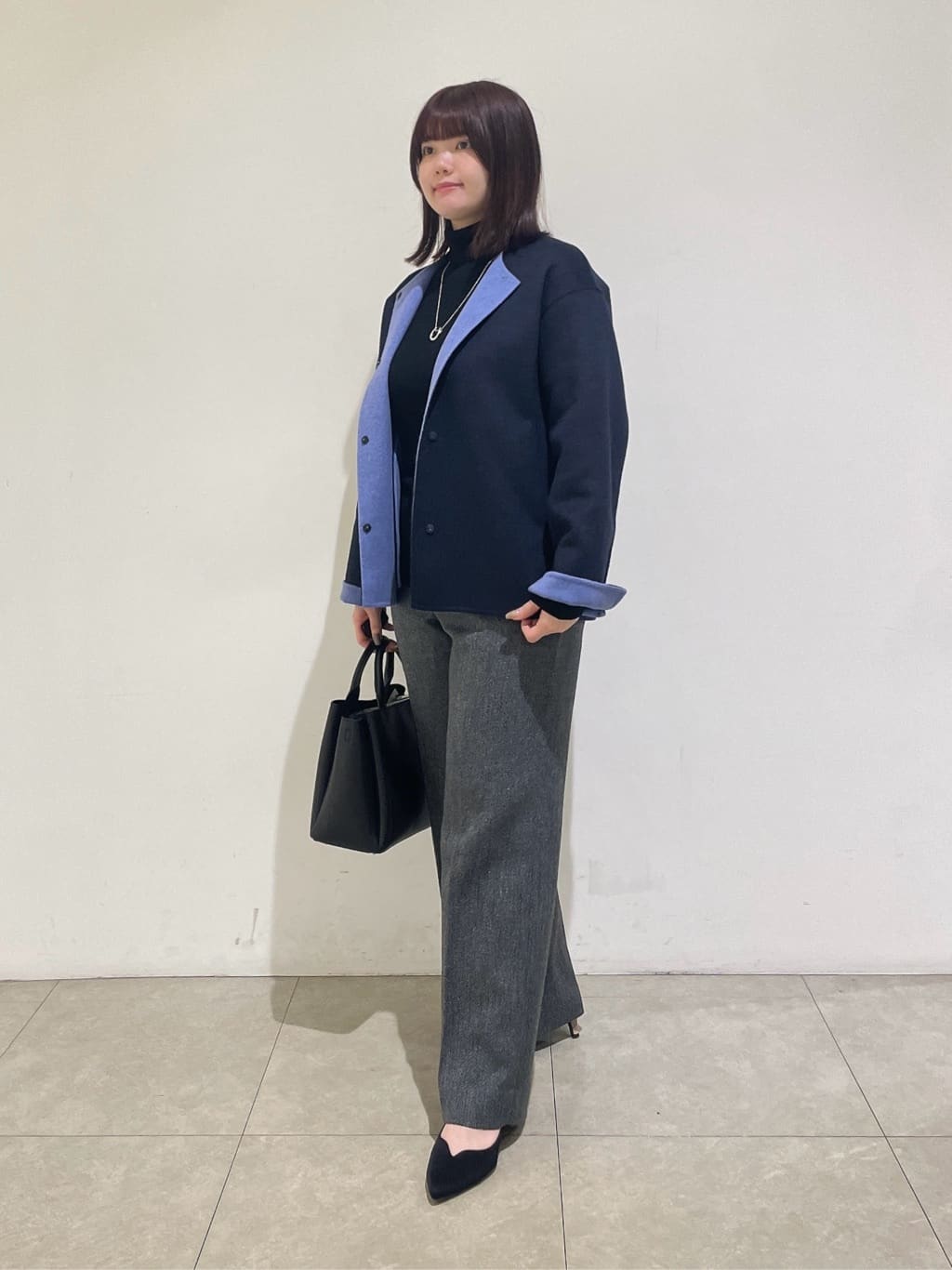 emikaさんの「INDIVI｜【配色デザイン／ショート丈】ウールリバー ノーカラーコート」を使ったコーディネート