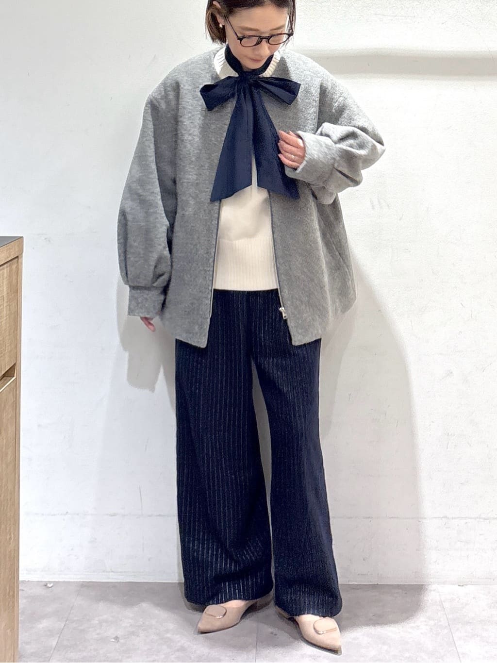 たけねぇさんの「OPAQUE.CLIP｜ラメストライプワイドパンツ【洗濯機OK】」を使ったコーディネート