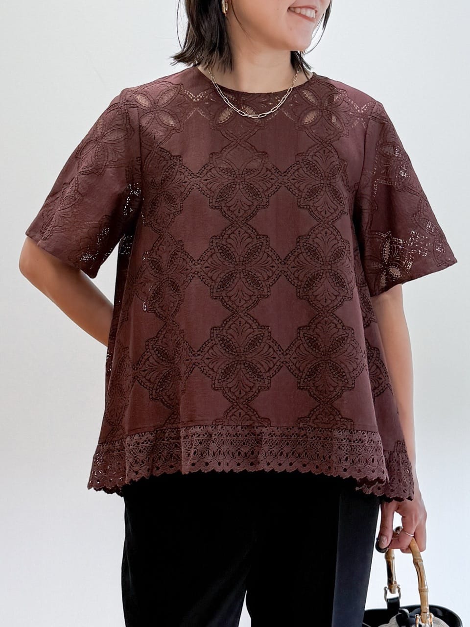yuka.aさんの「OPAQUE.CLIP｜レースフレアブラウス【洗濯機洗い可】」を使ったコーディネート