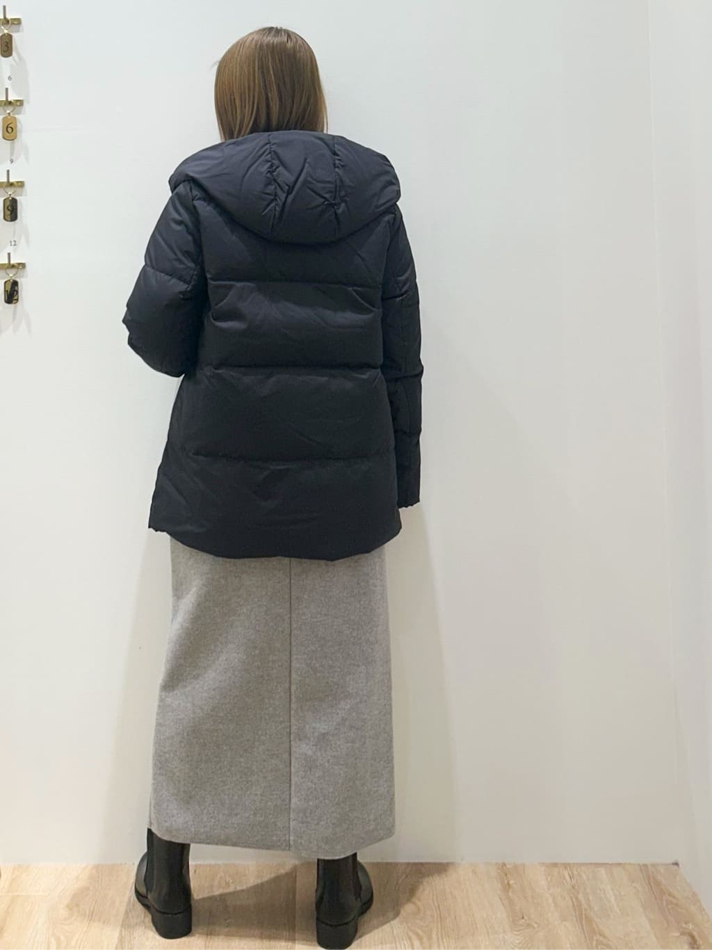 suzukaさんの「OPAQUE.CLIP｜撥水フードミドルダウンコート【防風／抗菌防臭／洗濯機OK】《S～LL》」を使ったコーディネート