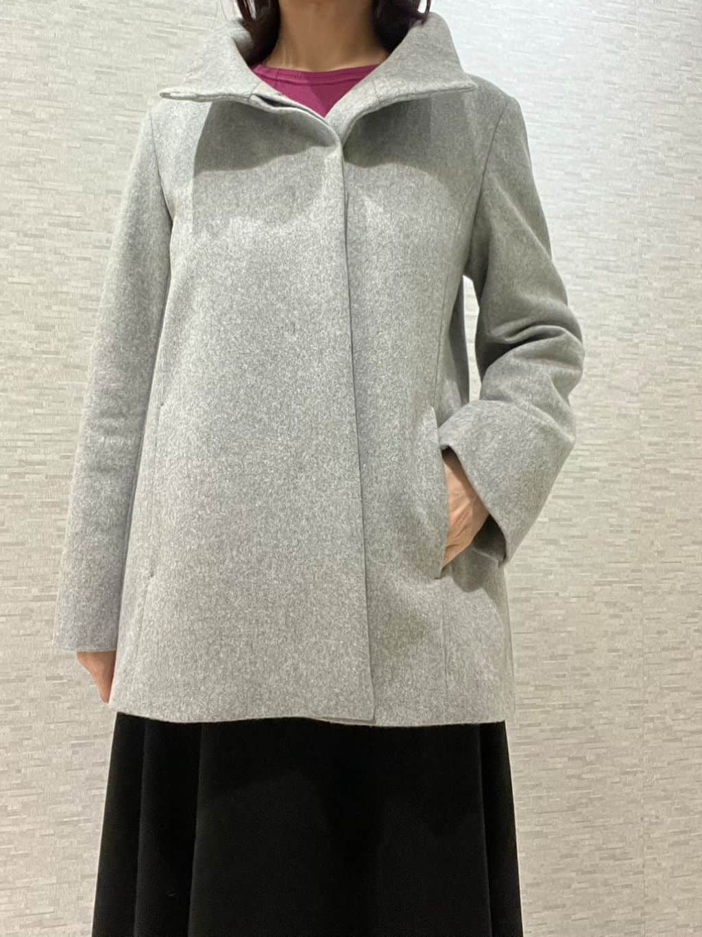 marikoさんの「Reflect｜【SS-4Lサイズ／衿が顔に当たらない◎】スタンドネックミドルコート」を使ったコーディネート