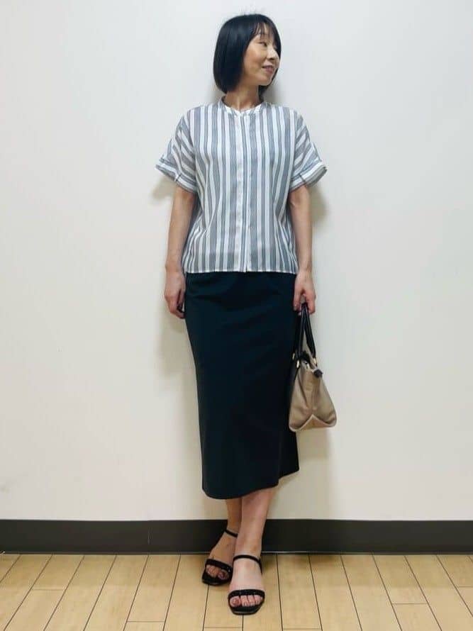 Riiさんの「Reflect｜【洗える】ドビーストライプブラウス」を使ったコーディネート