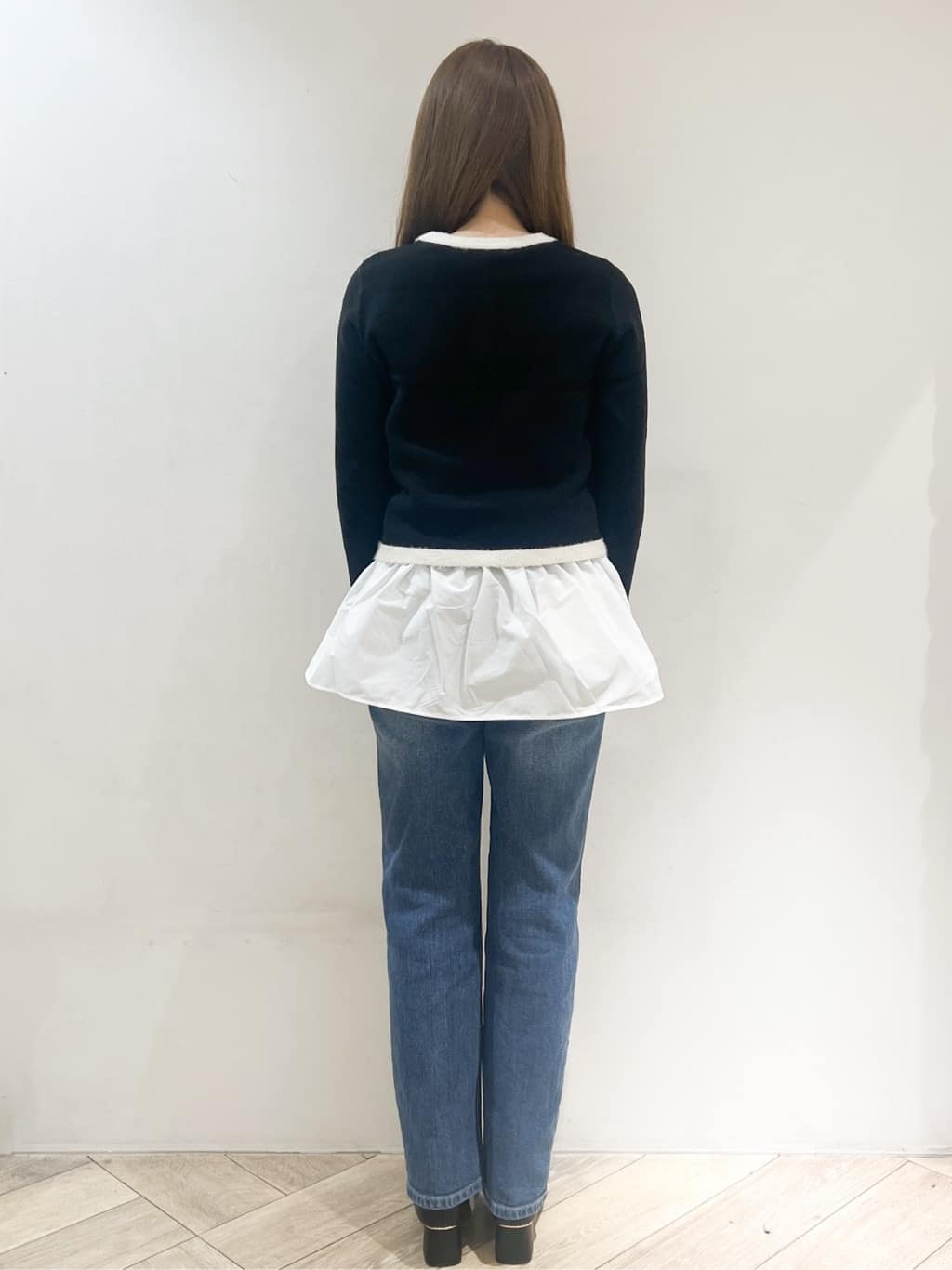 nanaさんの「index｜フェザーバイカラークルーネックカーディガン【洗濯機OK】」を使ったコーディネート