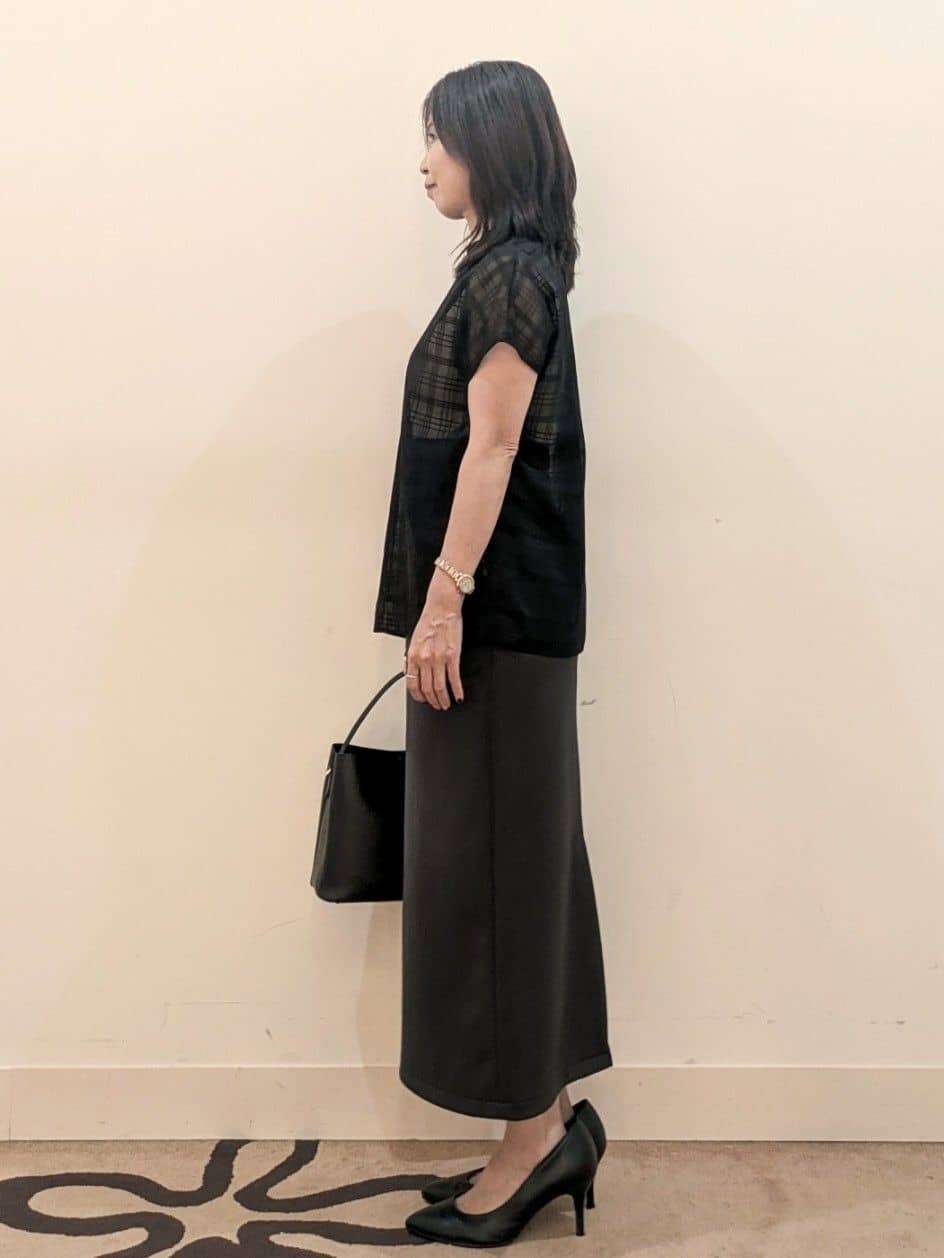 laverさんの「UNTITLED｜【シアー】チェックスタンドネックブラウス」を使ったコーディネート