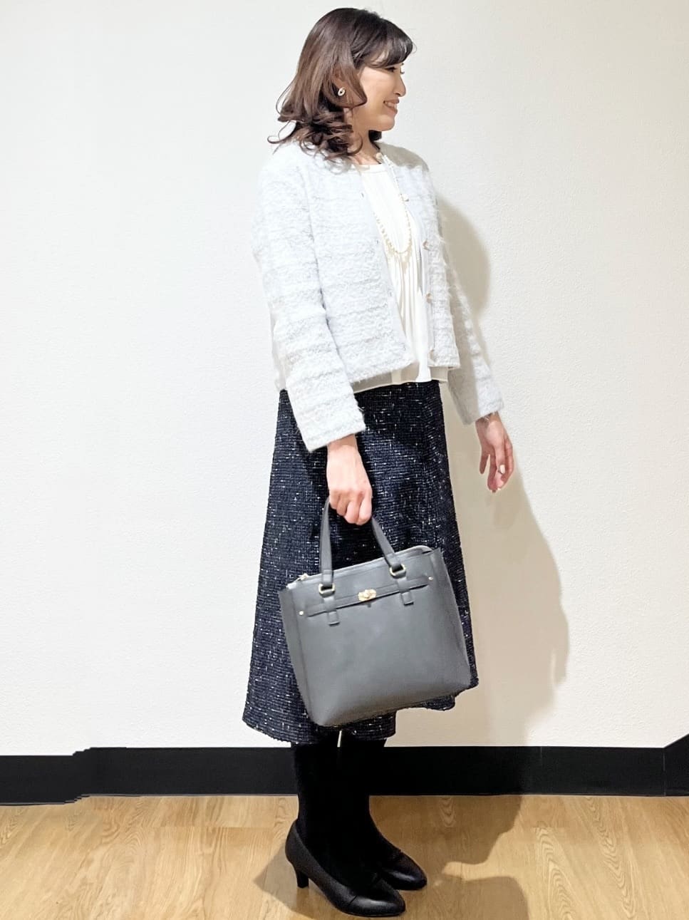 ayaさんの「Reflect｜【お食事会やお出かけに◎】ふんわりジャカード編みカーディガン」を使ったコーディネート