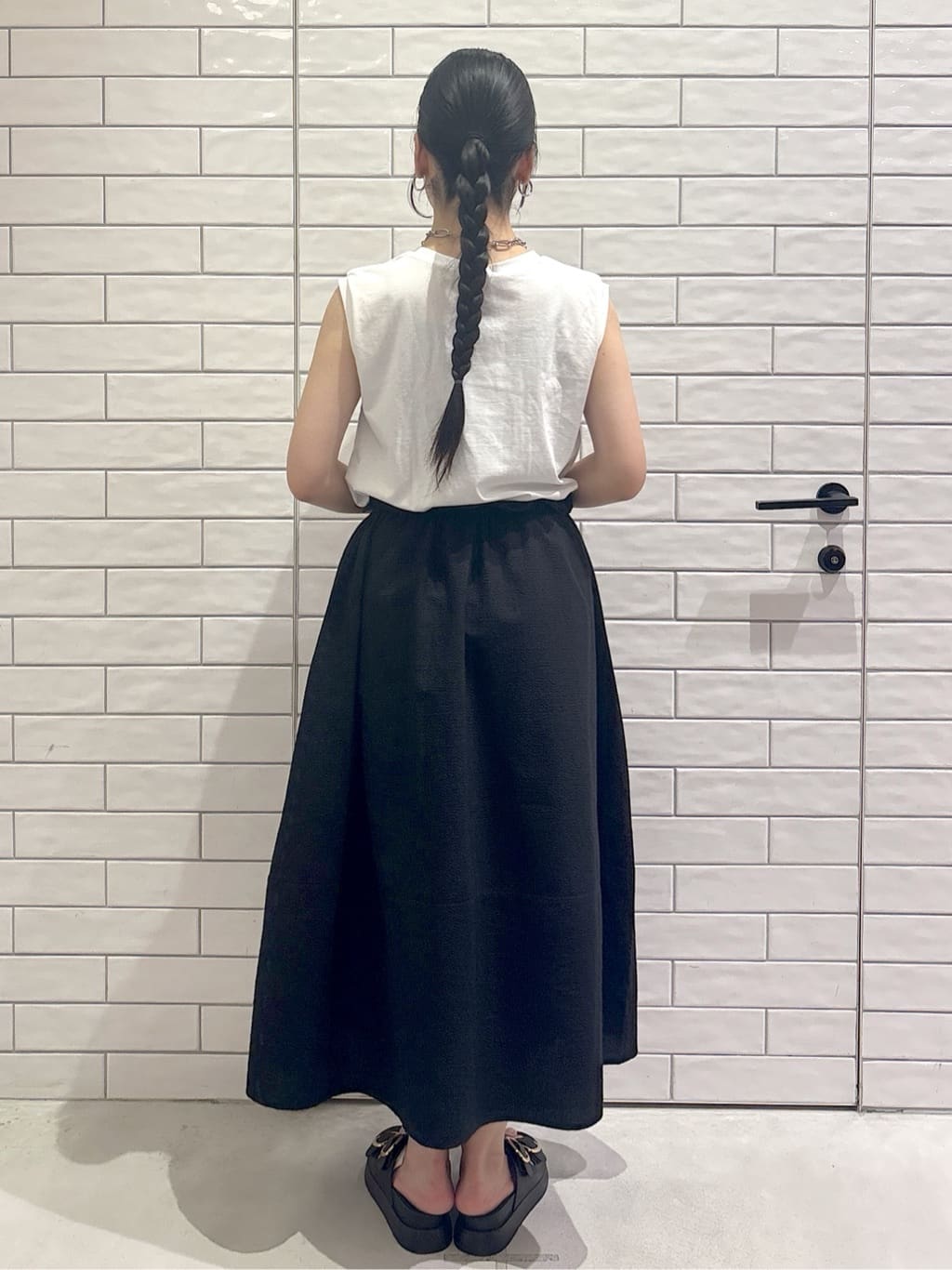 ayumiさんの「OPAQUE.CLIP｜配色サッカードッキングワンピース【洗濯機洗い可】」を使ったコーディネート