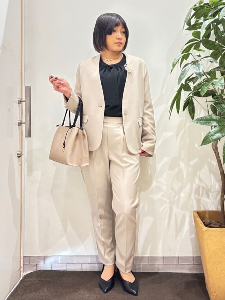 TOWAさんの「SHOO･LA･RUE｜◆【S-LL/セットアップ可/通勤/セレモニー】ノーカラージャケット」を使ったコーディネート