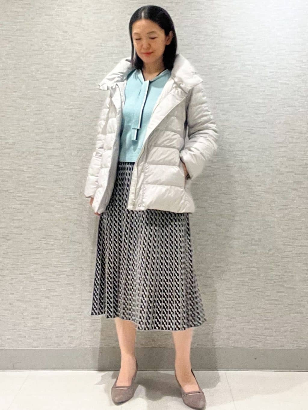 marikoさんの「Reflect｜【WEB先行カラーあり／セットアップ可】幾何調柄ニットスカート」を使ったコーディネート