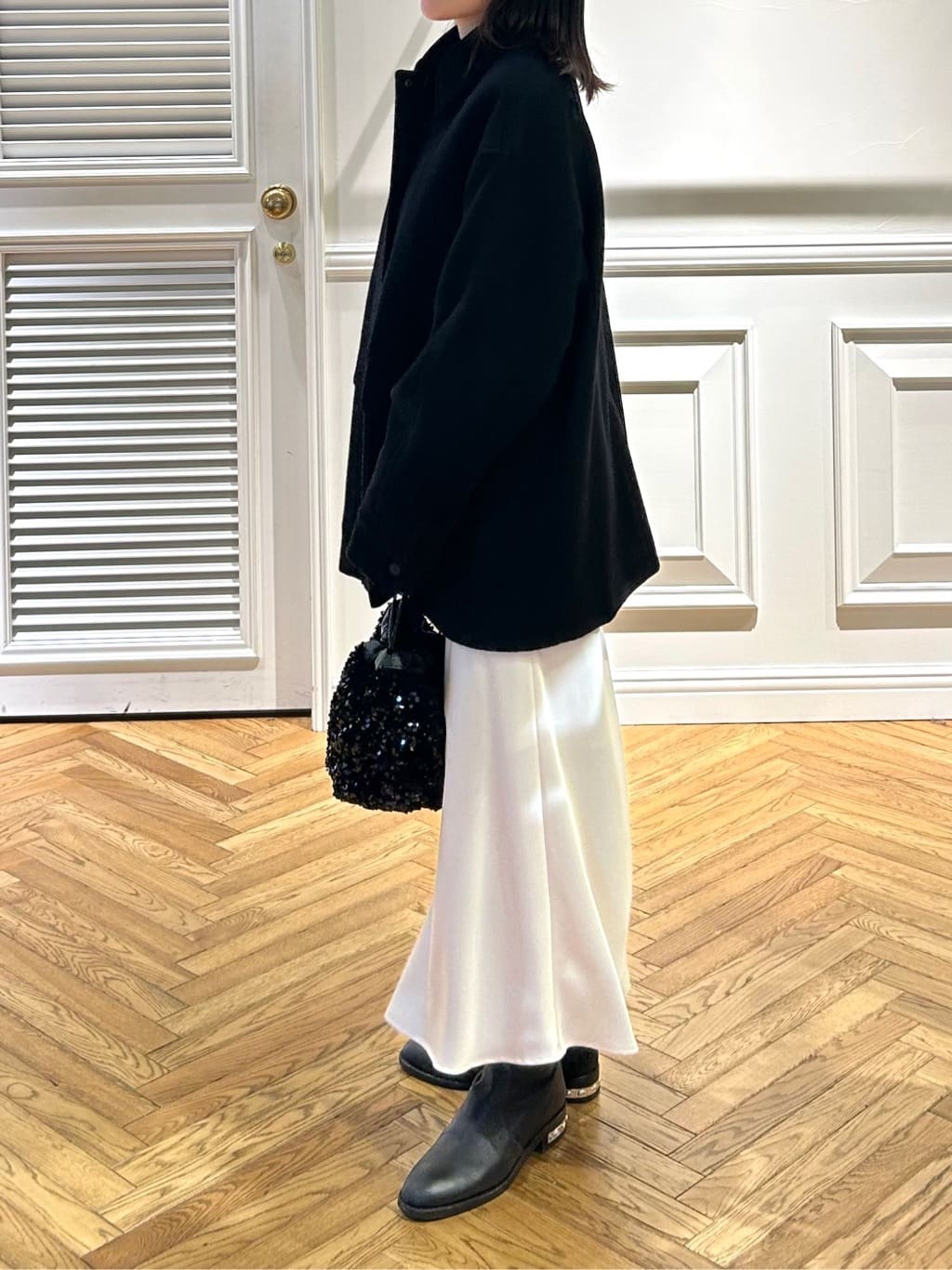 cocoさんの「DRESSTERIOR｜ストレッチヴィンテージサテンナロースカート」を使ったコーディネート