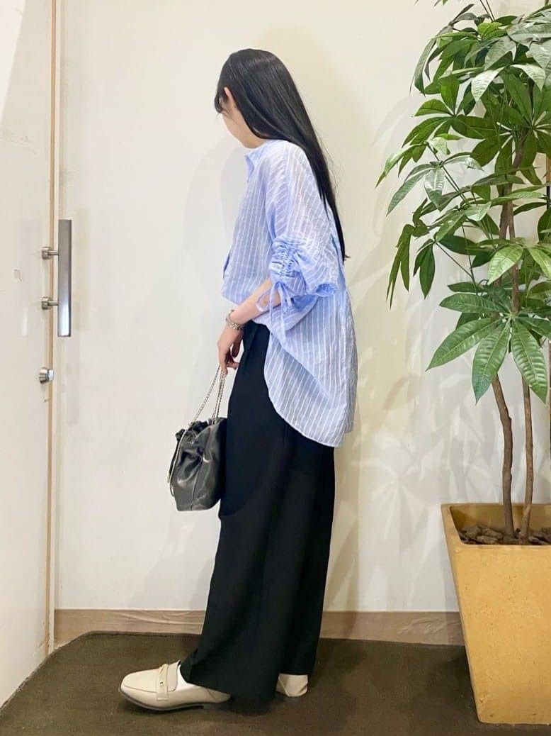 AYUMIさんの「SHOO･LA･RUE｜【S-LL】程よい透け感 ストライプ柄 お袖ギャザーデザインシャツ」を使ったコーディネート