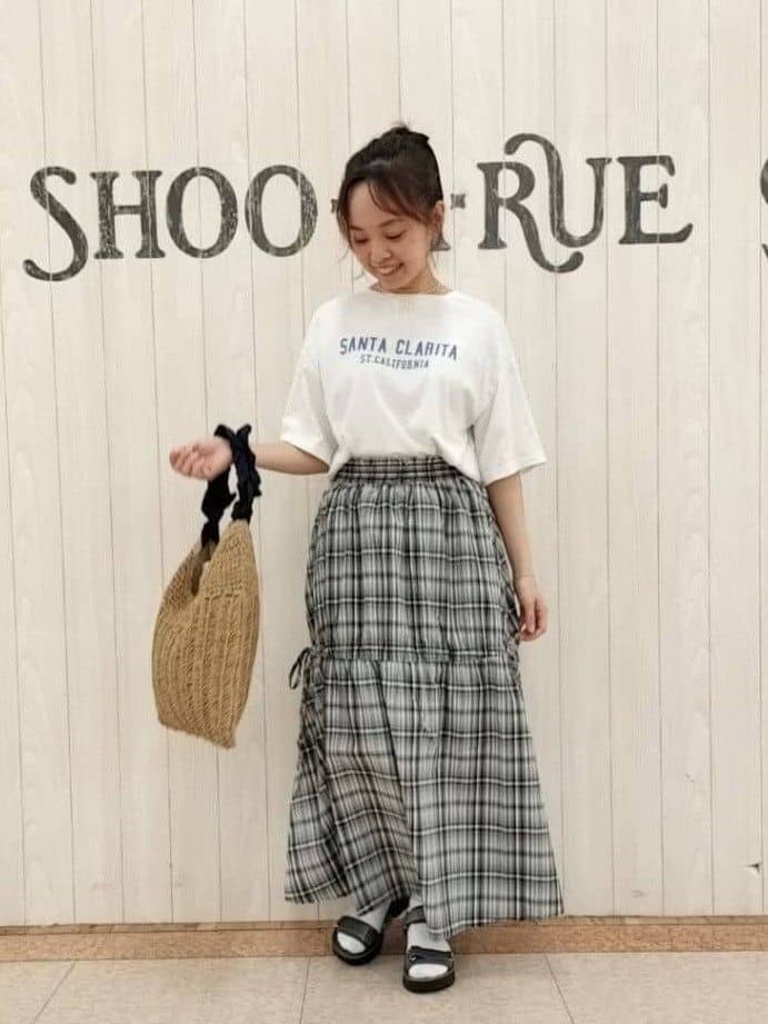 masamiさんの「SHOO･LA･RUE｜【S-LL】シルエットが変えられる チェック柄リボンフレアスカート」を使ったコーディネート