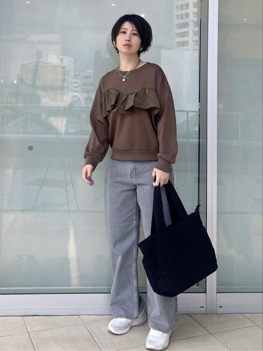 yo-koさんの「OPAQUE.CLIP｜フリルドッキングトップス【洗濯機OK】」を使ったコーディネート