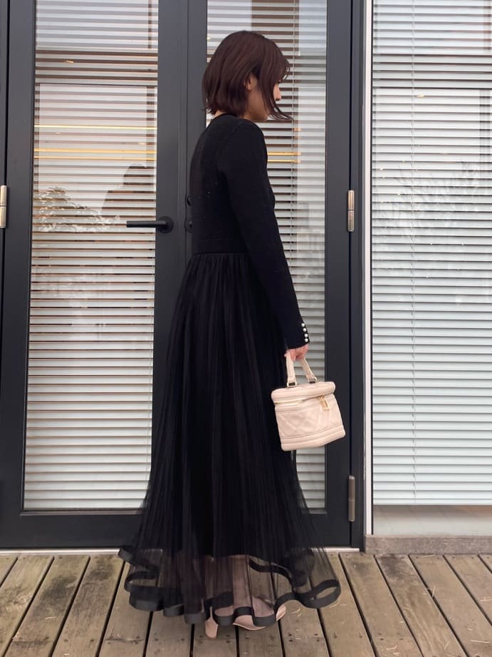 abeさんの「Couture brooch｜【S-LL/キラキラリブニット】チュールドッキング ワンピース」を使ったコーディネート