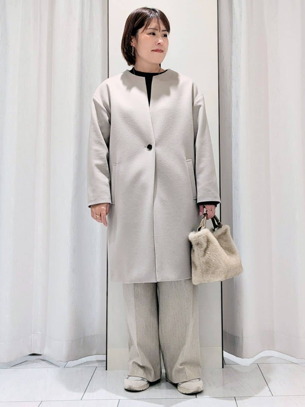 Onumaさんの「UNTITLED｜【日本製／通勤／フォーマル】カシミヤ混ノーカラーコート」を使ったコーディネート