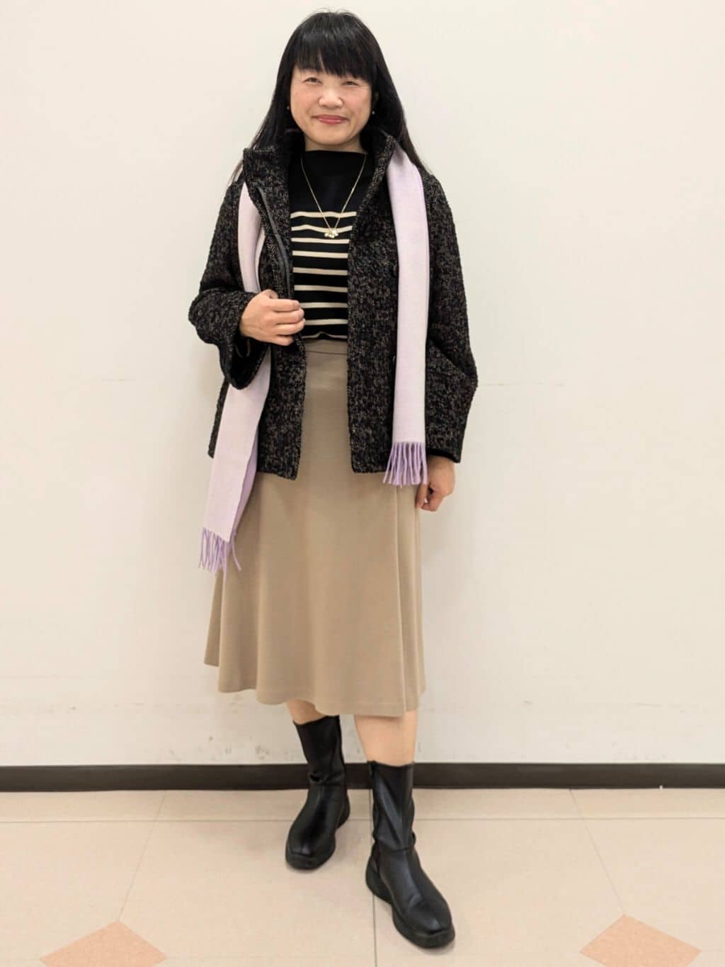 ともさんの「UNTITLED｜【フリル取り外し可/きれいめエレガント】フリルシャツレイヤード風ニット」を使ったコーディネート