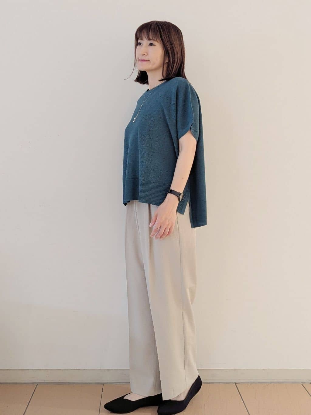 Miさんの「OPAQUE.CLIP｜《5色展開／S-LLサイズ》リラクシーメッシュニット【洗濯機洗い可】」を使ったコーディネート