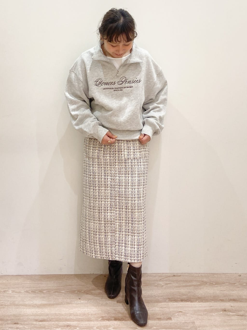 risayanさんの「OPAQUE.CLIP｜ハーフZIPロゴ刺繍裏毛【洗濯機OK】」を使ったコーディネート