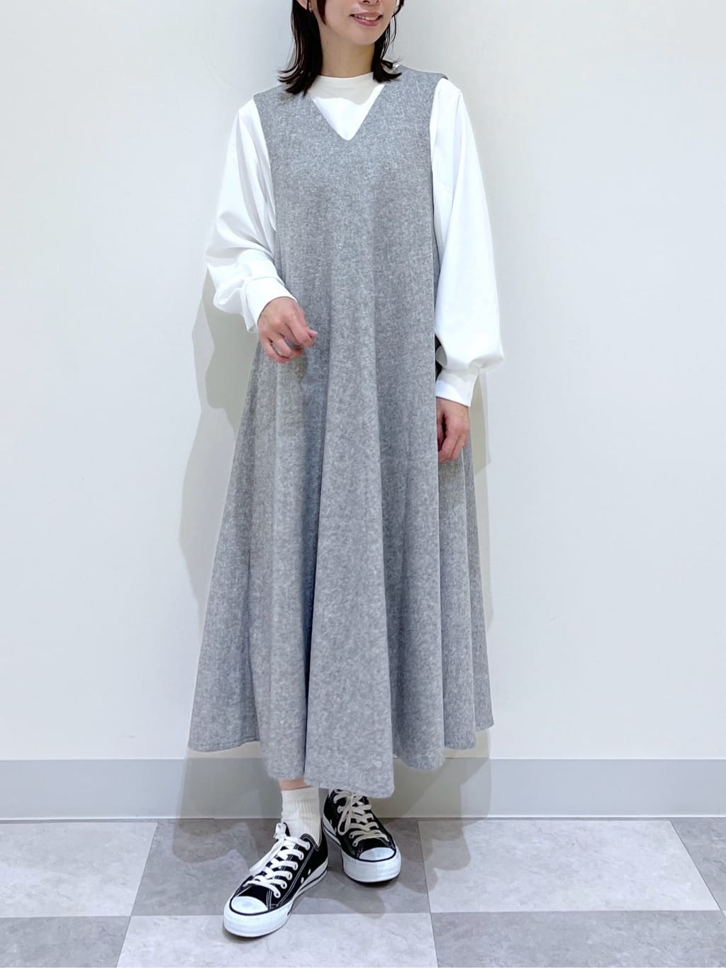 canaさんの「Dessin｜【洗える】Vネックジャンパースカート」を使ったコーディネート