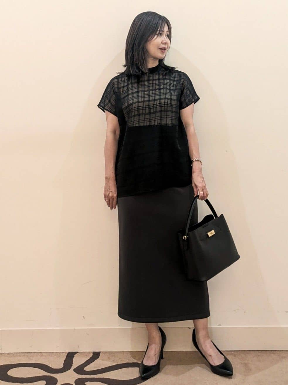 laverさんの「UNTITLED｜【シアー】チェックスタンドネックブラウス」を使ったコーディネート