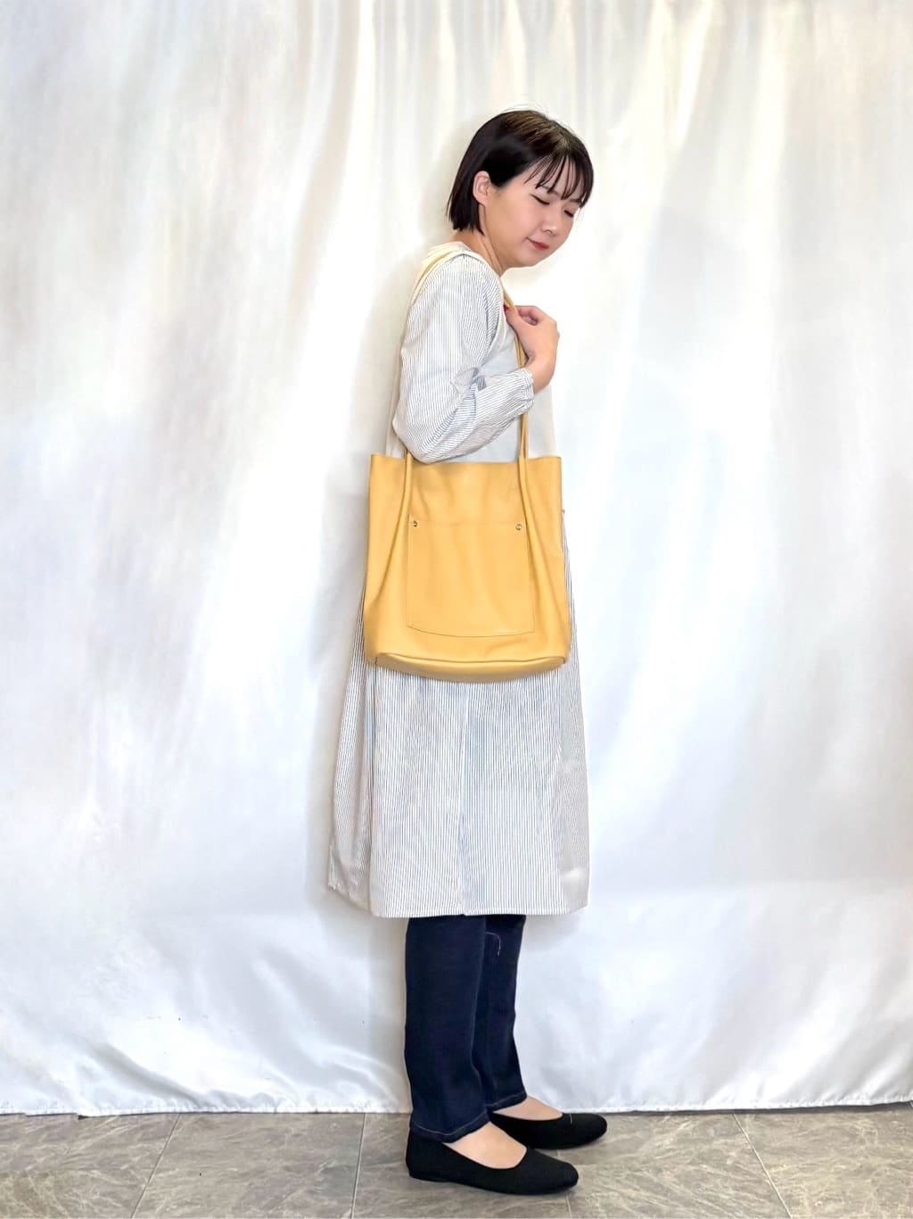 ネリさんの「SHOO･LA･RUE｜【S-LL/体型カバー】ストライプが爽やか　ベストドッキングシャツワンピース」を使ったコーディネート