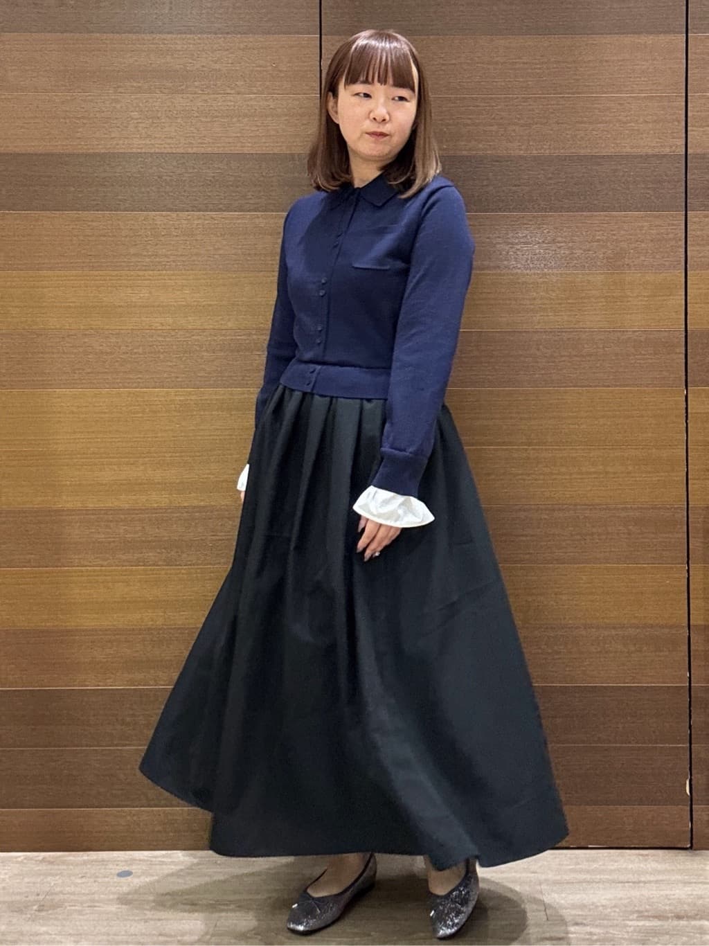 yumeさんの「OPAQUE.CLIP｜ポロ襟ニットドッキングフレアワンピース【洗濯機OK】」を使ったコーディネート