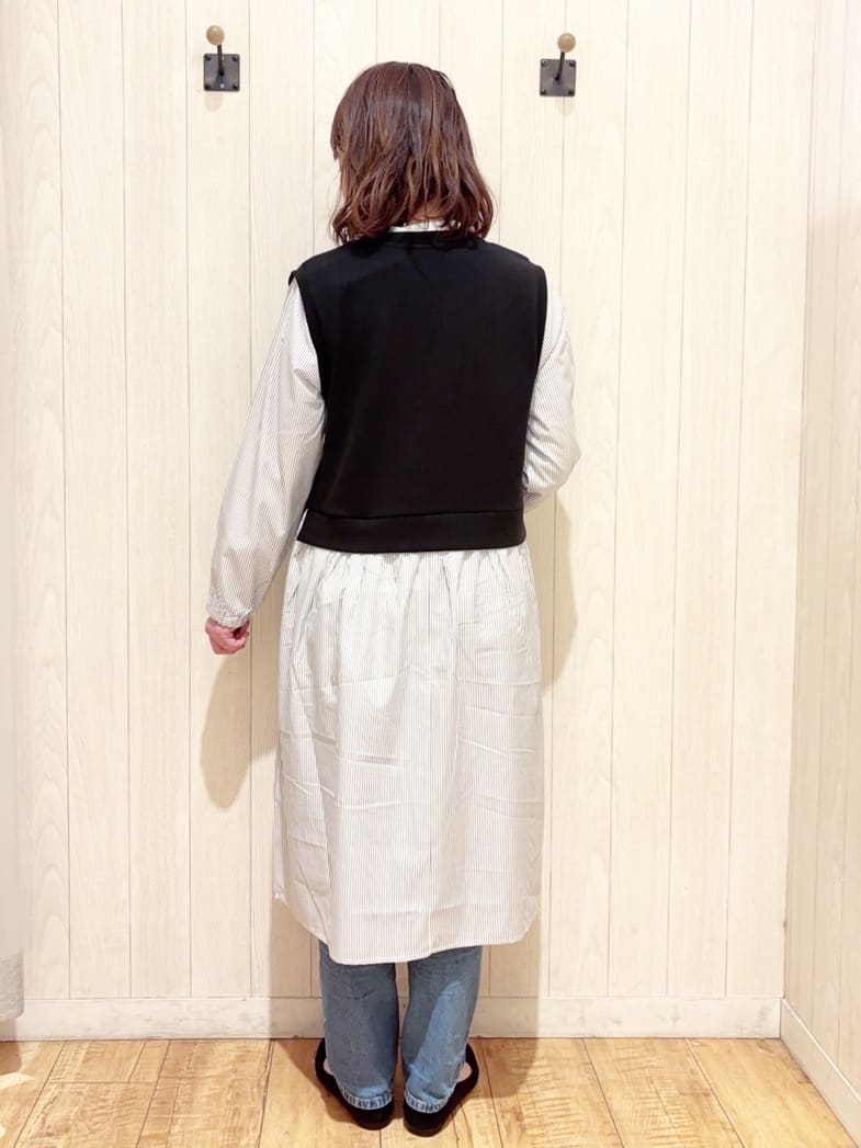 あいこさんの「SHOO･LA･RUE｜【S-LL/体型カバー】ストライプが爽やか　ベストドッキングシャツワンピース」を使ったコーディネート
