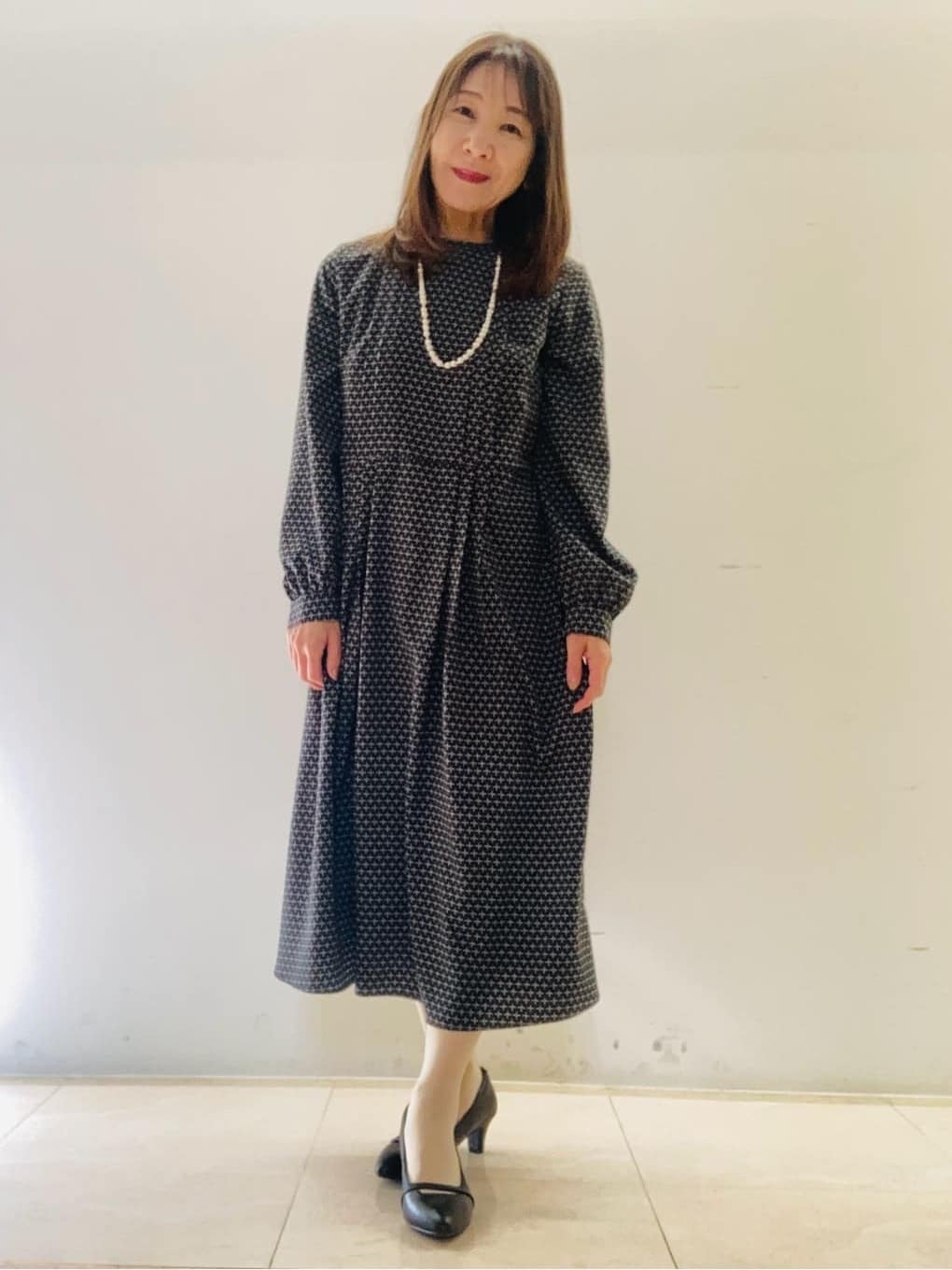 kurodaさんの「Reflect｜【通勤/お出かけ◎】ジオメプリントクラシカルワンピース」を使ったコーディネート