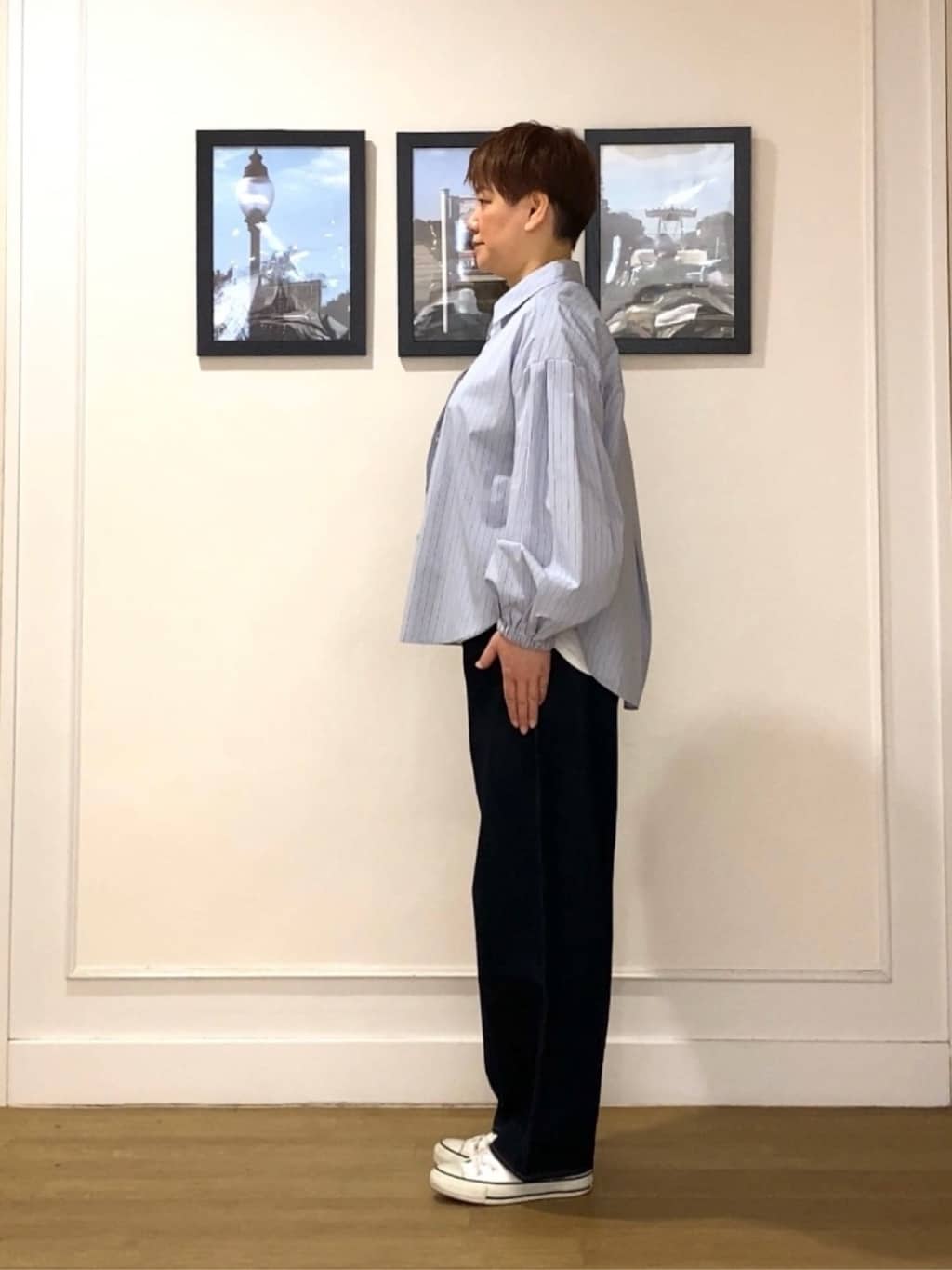 Hiroさんの「Dessin｜【洗える】バルーンスリーブバンドカラーシャツ」を使ったコーディネート