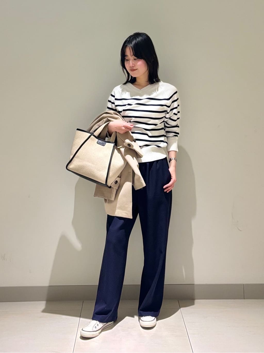 mayuさんの「Dessin｜【洗える】コットンVネックニット」を使ったコーディネート