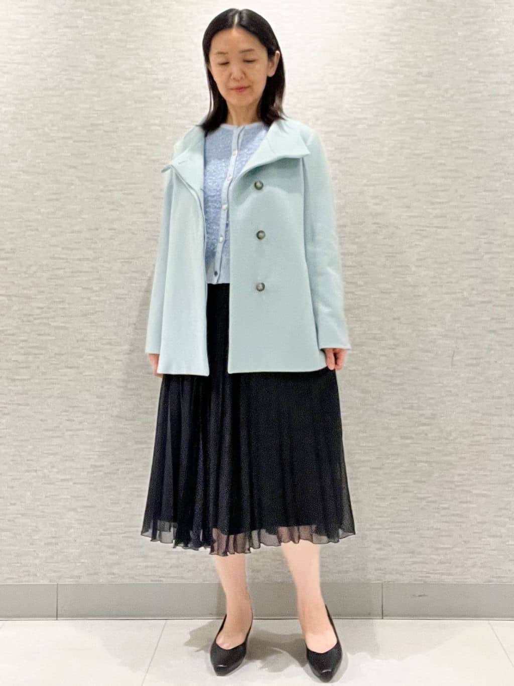 marikoさんの「Reflect｜【SS-4Lサイズ／衿が顔に当たらない◎】スタンドネックミドルコート」を使ったコーディネート