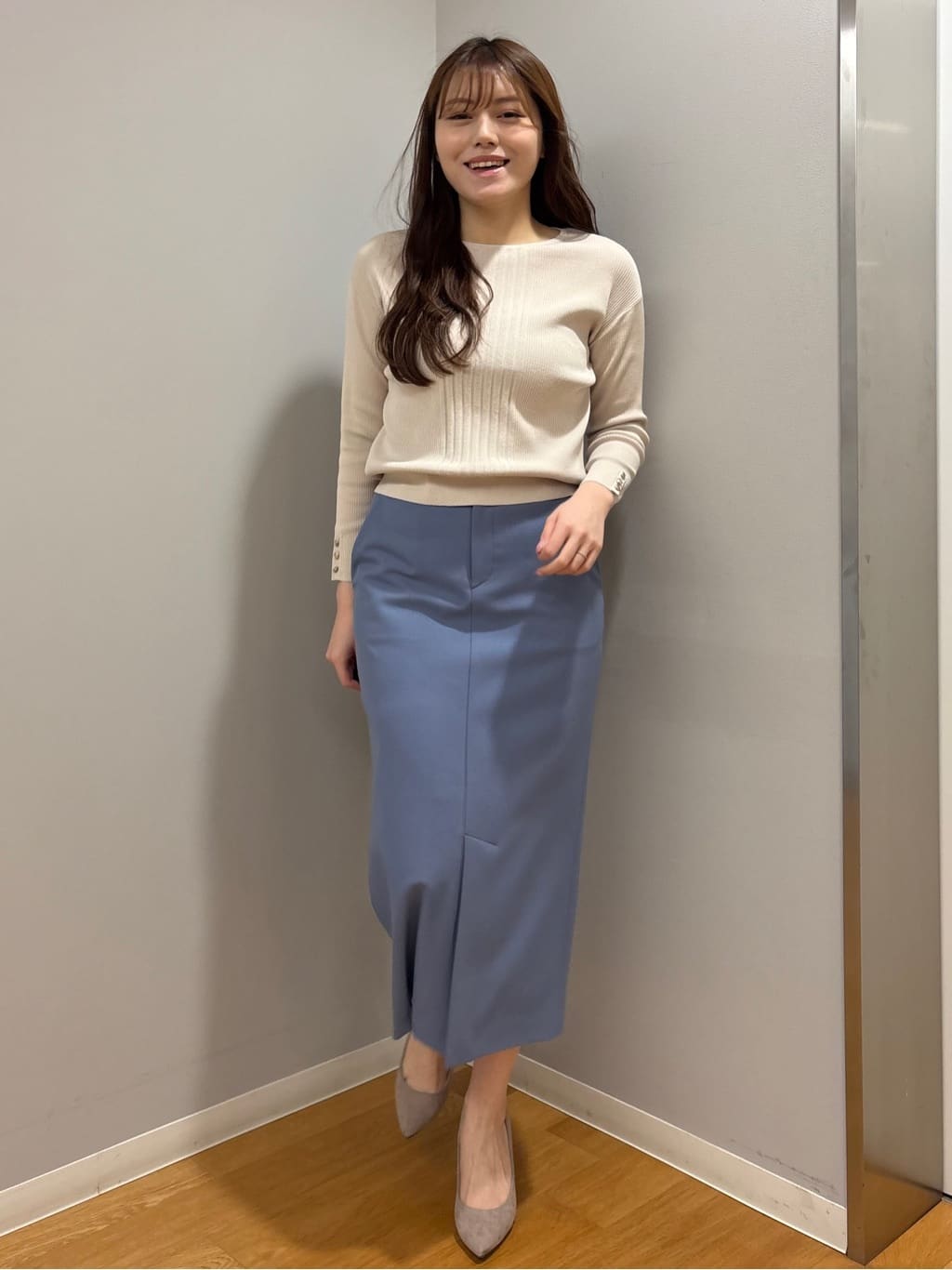 sayaさんの「COUP DE CHANCE｜【手洗い可／9分袖】リブ風ラインニット」を使ったコーディネート