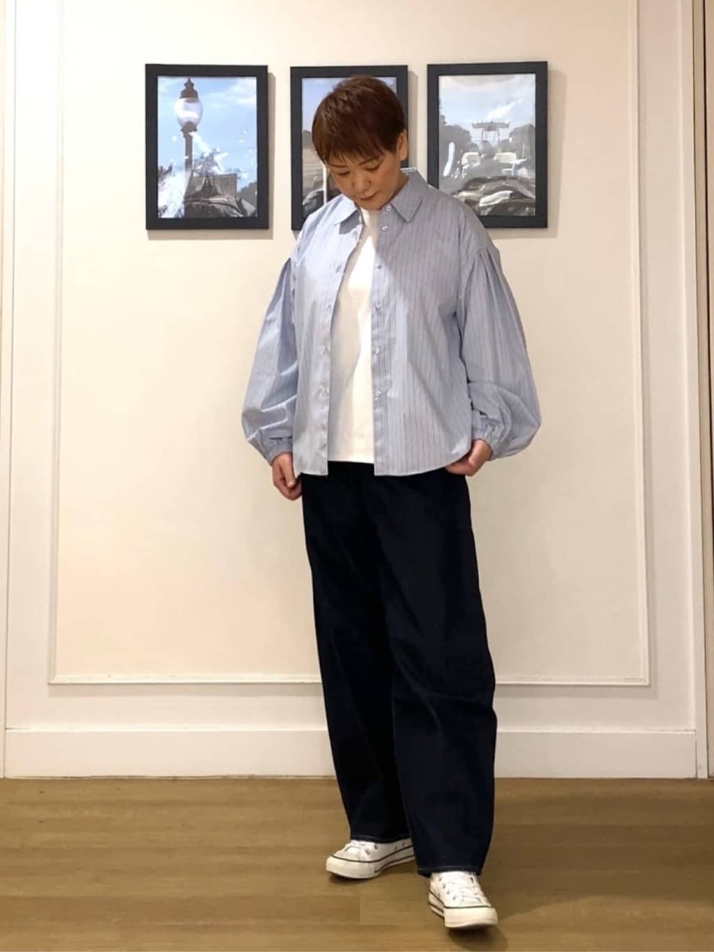 Hiroさんの「Dessin｜【洗える】バルーンスリーブバンドカラーシャツ」を使ったコーディネート