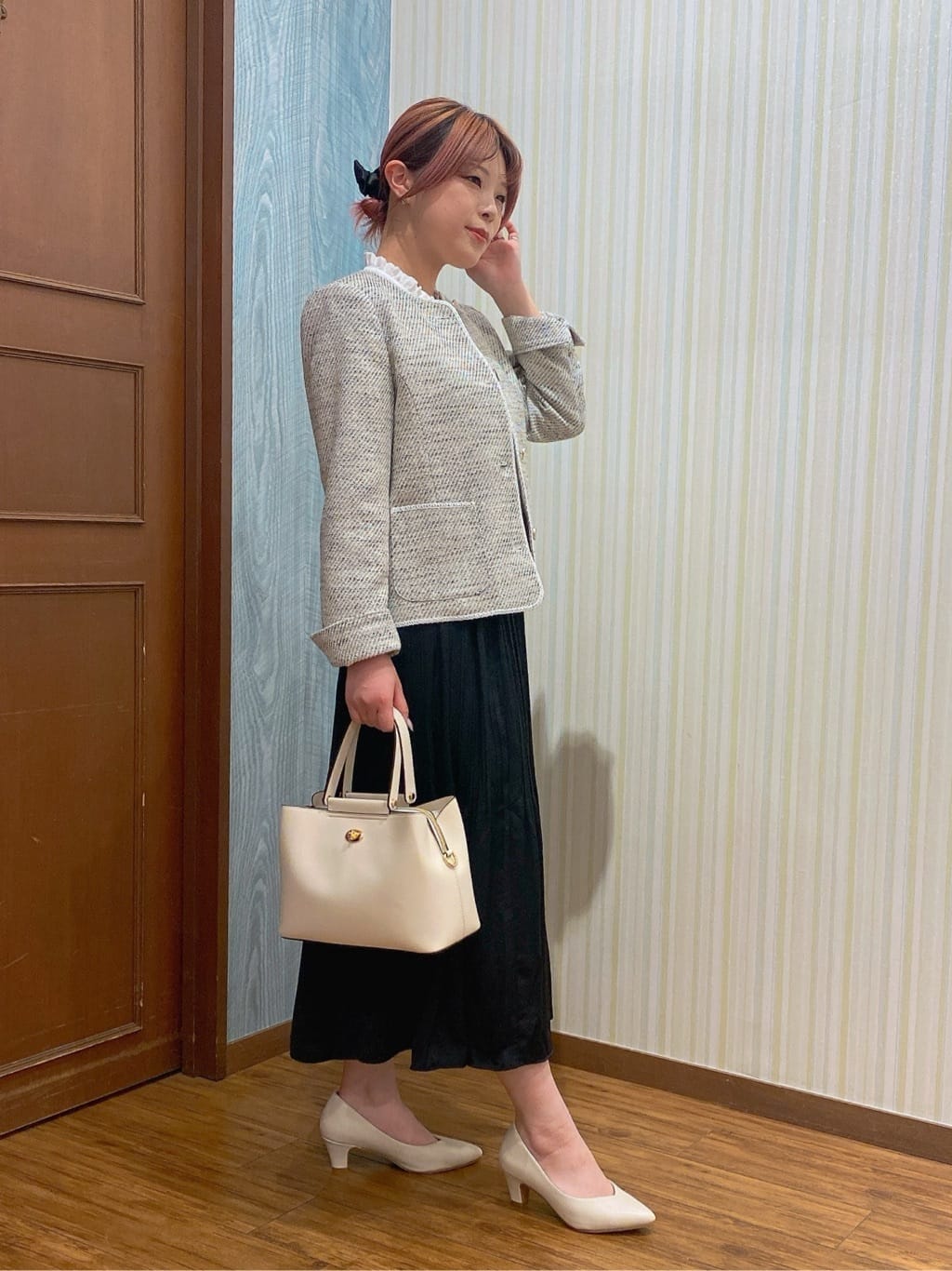 ayaさんの「SHOO･LA･RUE｜【S-3L】オンとオフで印象が変わる ライトツイードジャケット」を使ったコーディネート