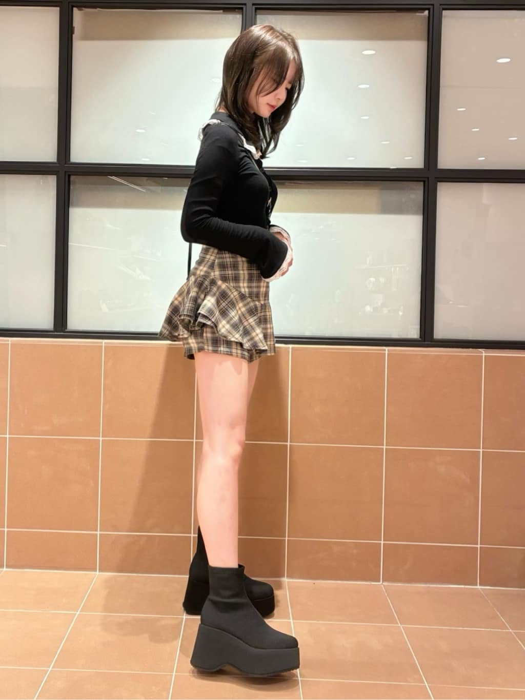 Arisaさんの「ESPERANZA｜厚底ニットショートブーツ」を使ったコーディネート