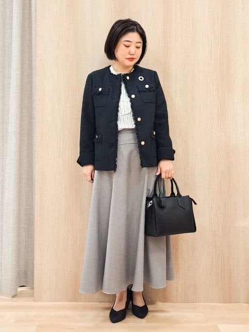 ふるさんの「grove｜【ハレの日・通勤】きちんとからカジュアルまで着回せる、ミドル丈ツイードジャケット」を使ったコーディネート