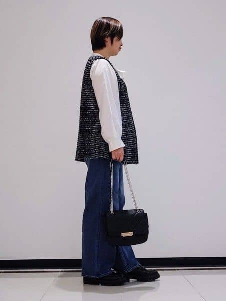 gissyさんの「INDIVI｜【2点セット／洗える】ツイードジレ＆ボウタイブラウス」を使ったコーディネート