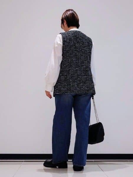 gissyさんの「INDIVI｜【2点セット／洗える】ツイードジレ＆ボウタイブラウス」を使ったコーディネート