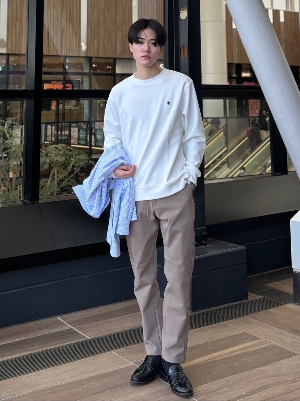 うらしーさんの「THE SHOP TK｜【POLO BCS 別注】 アソート長袖シャツ ストライプ／グレー／デニム」を使ったコーディネート