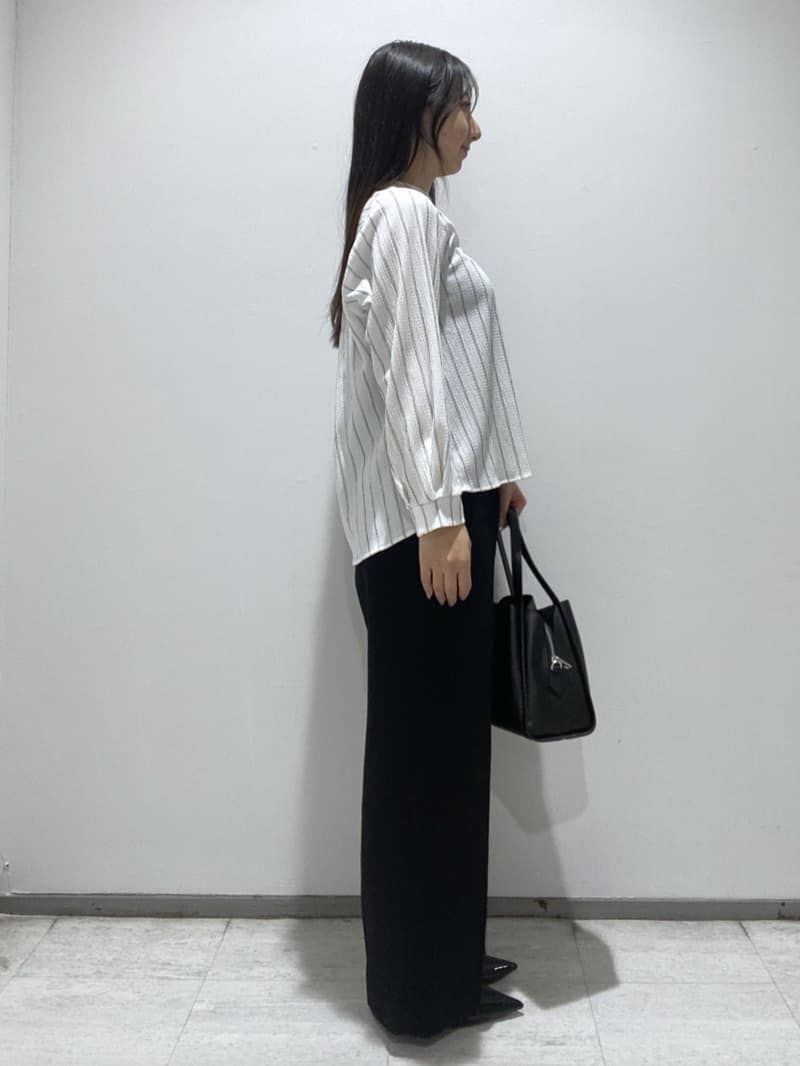 meiさんの「INDIVI｜【洗える／着心地楽ちん】ブラウス風ストライプカットソートップス」を使ったコーディネート