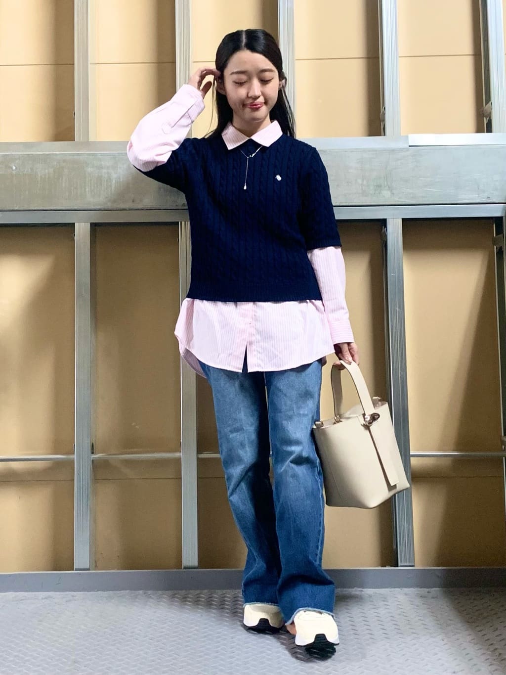 sahoさんの「THE SHOP TK｜【POLO BCS 別注】5分袖ケーブルニット」を使ったコーディネート
