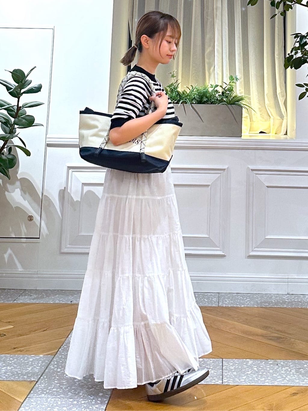なべこさんの「DRESSTERIOR｜◆【otonaMUSE5月号掲載】コットンシルクマルチボーダーニット」を使ったコーディネート