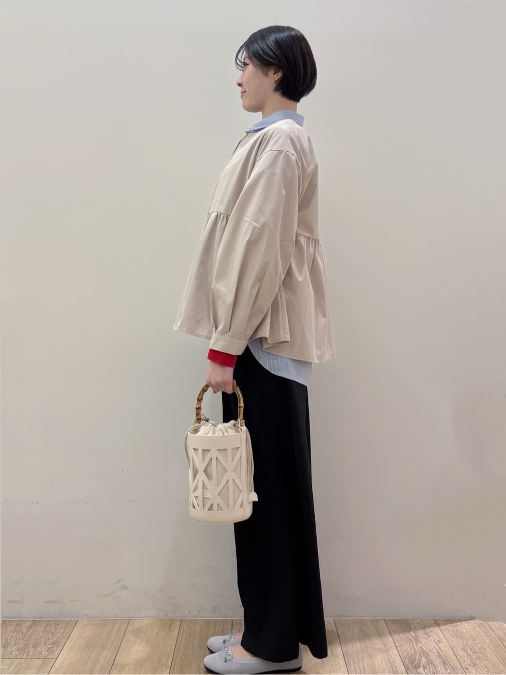 RINさんの「OPAQUE.CLIP｜撥水ノーカラーペプラムブルゾン【洗濯機OK／抗ピル】」を使ったコーディネート