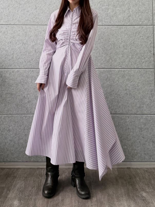 kanamiさんの「CODE A｜stripe shirt dress」を使ったコーディネート