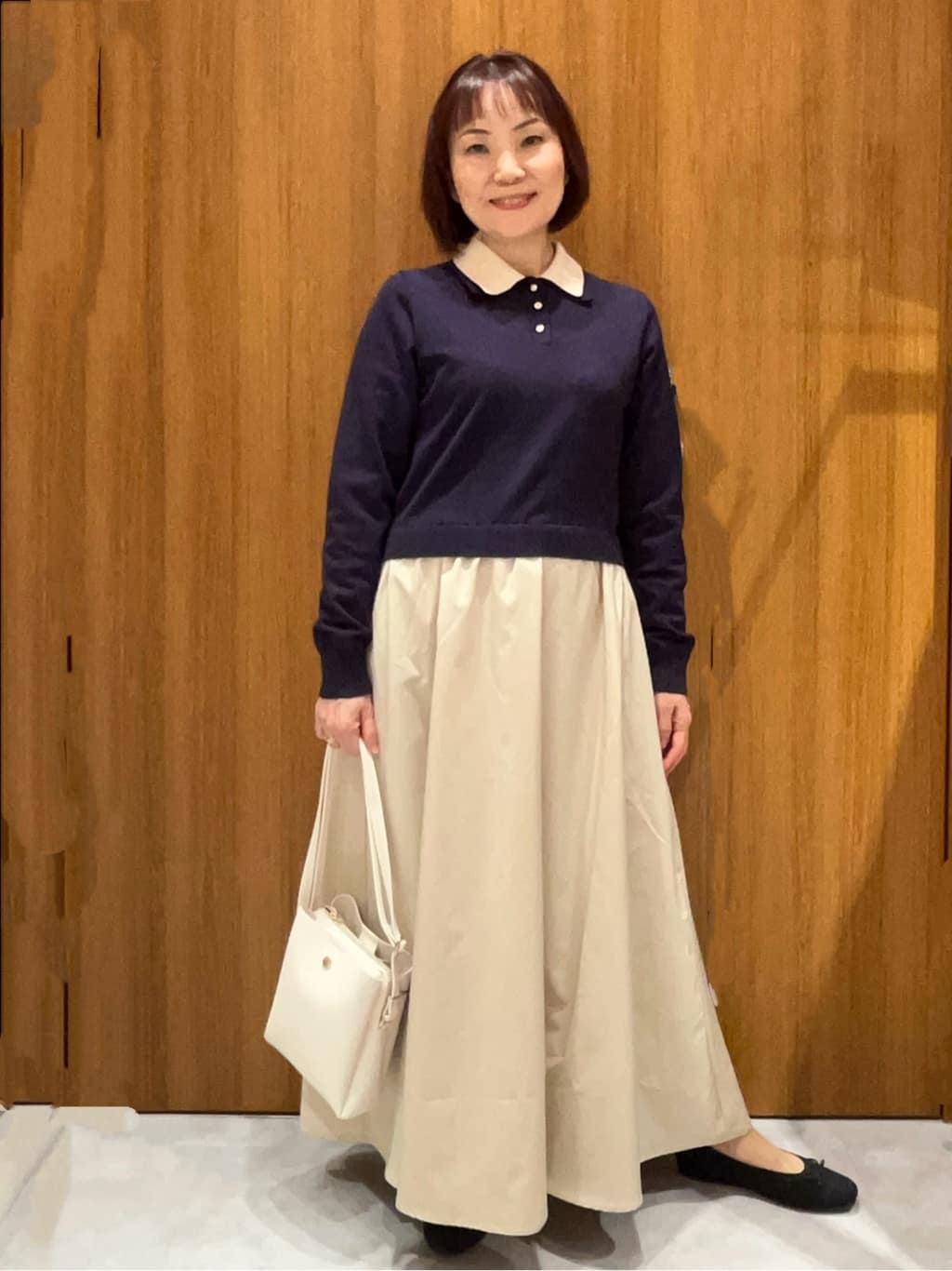 saeさんの「index｜ダブルポロ衿ニットドッキングワンピース【洗濯機OK】」を使ったコーディネート