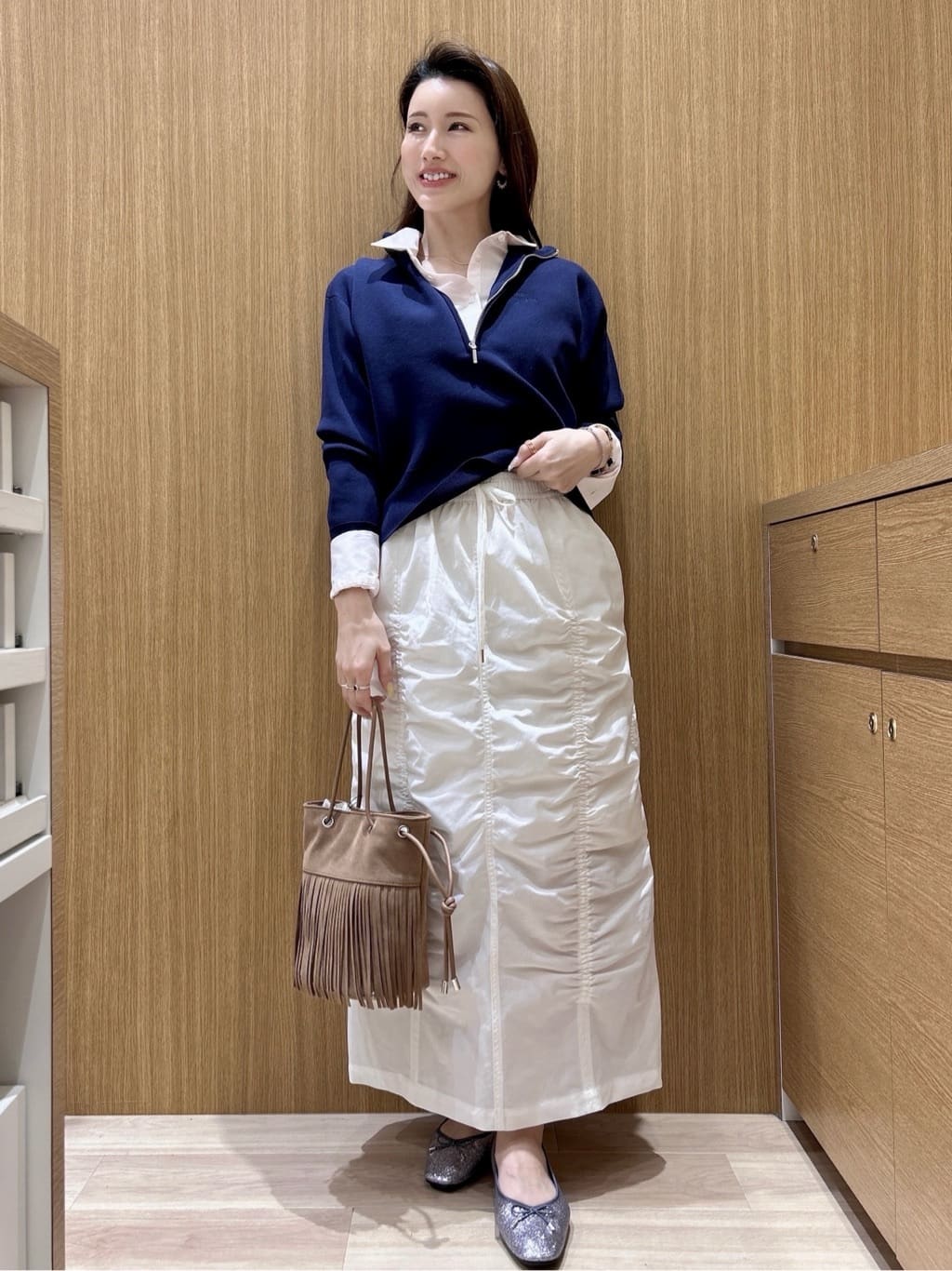 maiさんの「OPAQUE.CLIP｜ハーフZIP刺繍ロゴニット【洗濯機OK】」を使ったコーディネート