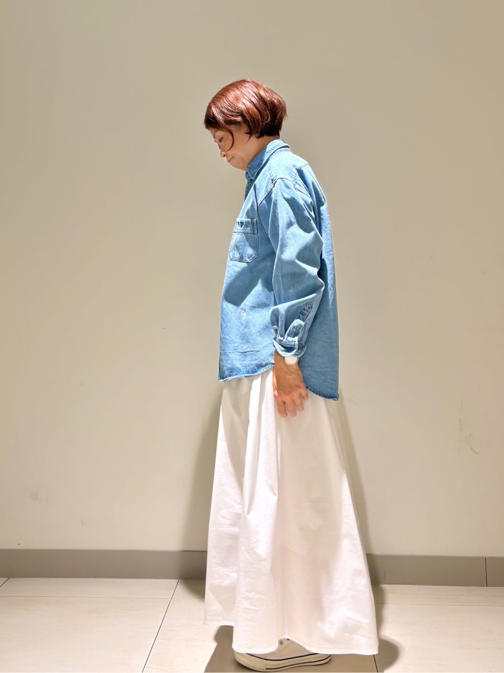 Haruさんの「Dessin｜【洗える】コットンVネックニット」を使ったコーディネート