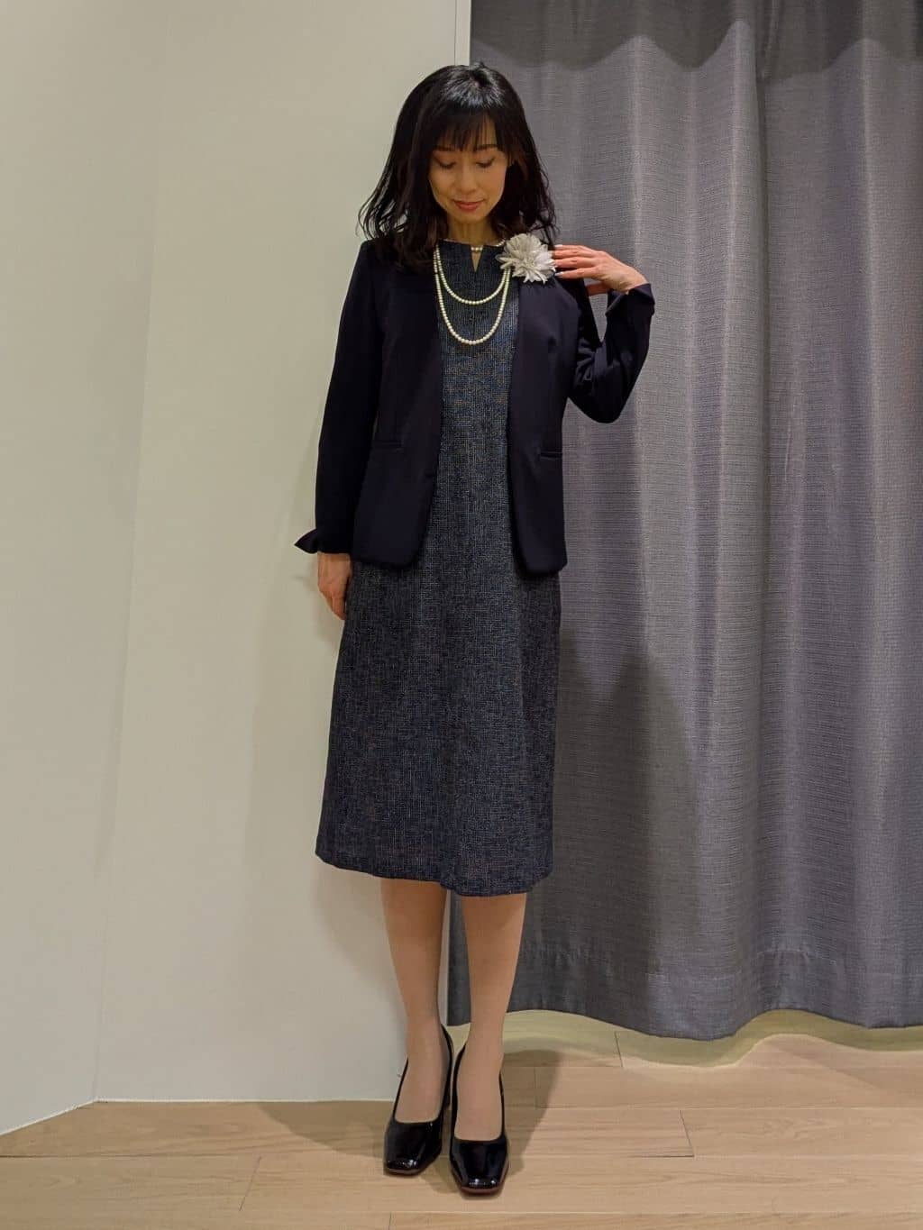 miiさんの「INDIVI｜【通勤スーツ／洗える】ストレッチカラーレスジャケット」を使ったコーディネート