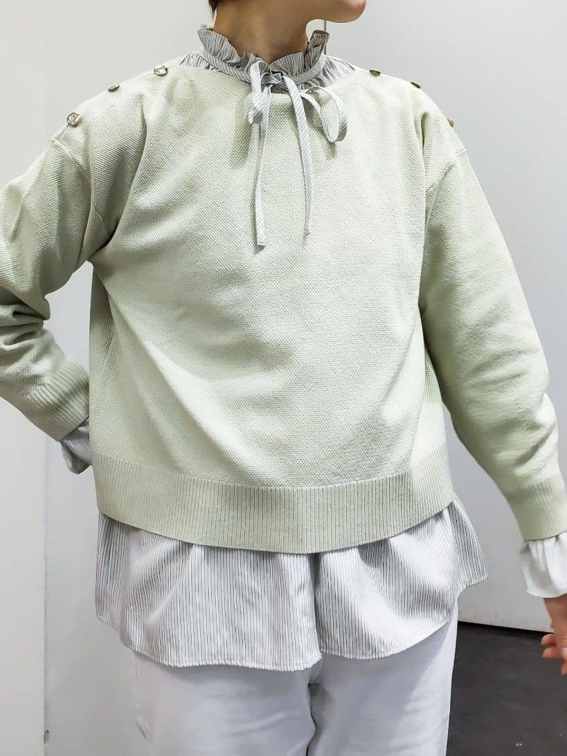 やまちゃんさんの「grove｜【おうちで洗える】顔周りすっきり、ボートネックニット」を使ったコーディネート