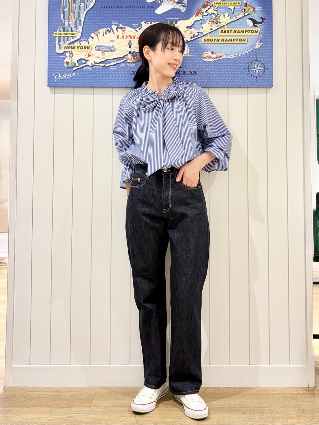 uwatokoさんの「Dessin｜【洗える】フリルボウタイストライプブラウス」を使ったコーディネート