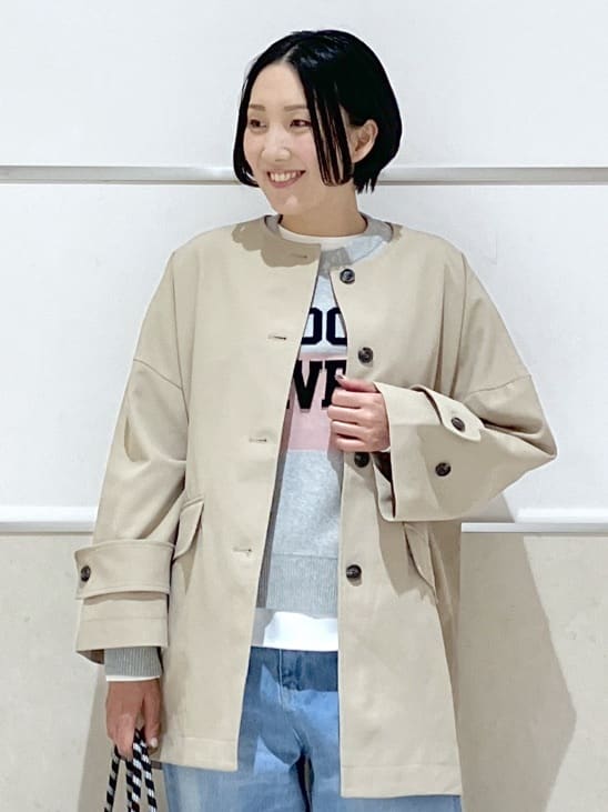 eriko さんの「Dessin｜【花粉ガード/撥水加工/洗える】クルーネックスプリングコート」を使ったコーディネート